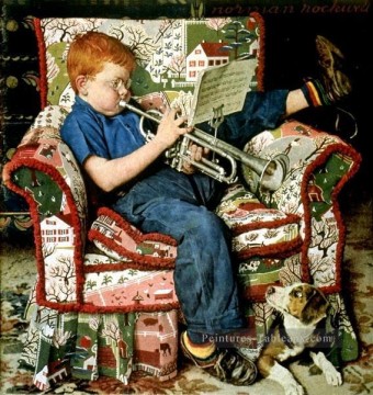 Norman Rockwell Painting - Práctica de trompeta Norman Rockwell